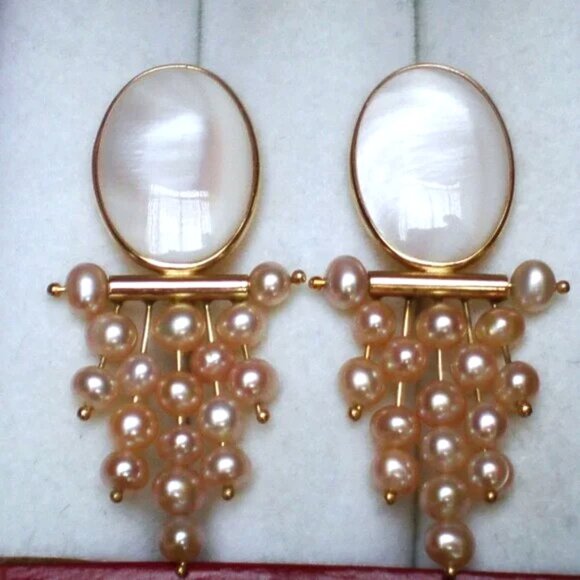 Vintage Designer Donna Chambers 14K Yellow Gold Pearl Earrings Necklace Set